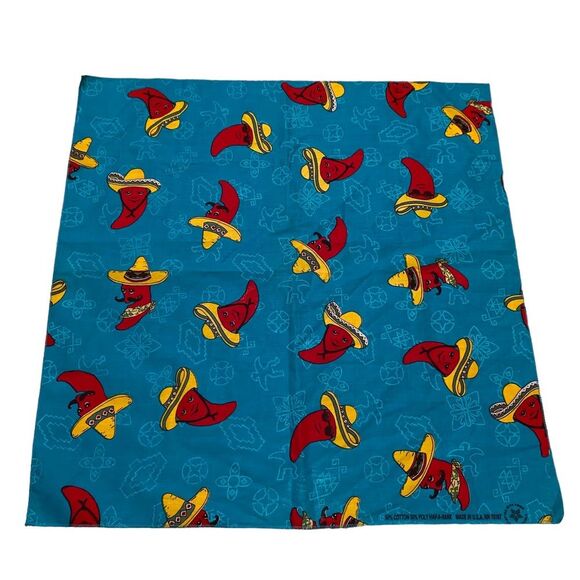 Vintage Hav-A-Hank Red Chili Peppers in Sombreros Bandanna Scarf Kerchief NWOT - Picture 2 of 11